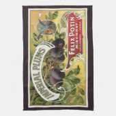 ヴィンテージフルーツクラートラベルアート、インペリアルプラム キッチンタオル (縦)