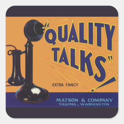 ヴィンテージフルーツクラートラベルアート、オールドファッションドフォン スクエアシール (正面)