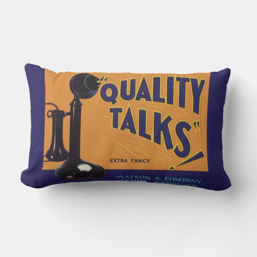 ヴィンテージフルーツクラートラベルアート、オールドファッションドフォン ランバークッション (正面)