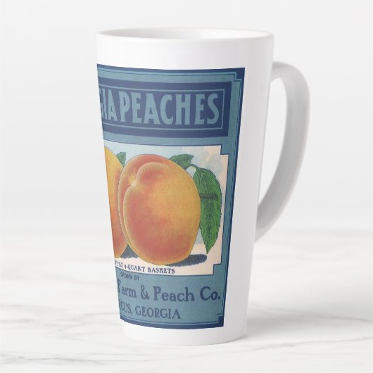 ヴィンテージフルーツクラートラベルアート、ジョージアの桃 カフェラテマグ (右アングル)