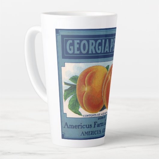 ヴィンテージフルーツクラートラベルアート、ジョージアの桃 カフェラテマグ (左アングル)