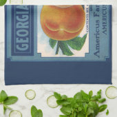 ヴィンテージフルーツクラートラベルアート、ジョージアの桃 キッチンタオル (折り畳み)