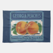 ヴィンテージフルーツクラートラベルアート、ジョージアの桃 キッチンタオル (横)