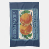 ヴィンテージフルーツクラートラベルアート、ジョージアの桃 キッチンタオル (縦)