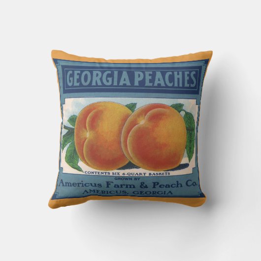 ヴィンテージフルーツクラートラベルアート、ジョージアの桃 クッション (裏面)