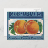 ヴィンテージフルーツクラートラベルアート、ジョージアの桃 ポストカード (正面/裏面)
