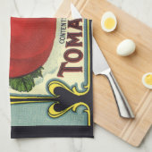 ヴィンテージフルーツクラートラベルアート、ディフェンダートマト キッチンタオル (四つ折り)