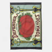 ヴィンテージフルーツクラートラベルアート、ディフェンダートマト キッチンタオル (縦)