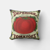 ヴィンテージフルーツクラートラベルアート、ディフェンダートマト クッション (正面)