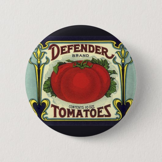 ヴィンテージフルーツクラートラベルアート、ディフェンダートマト 缶バッジ (正面)