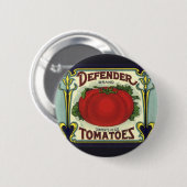 ヴィンテージフルーツクラートラベルアート、ディフェンダートマト 缶バッジ (正面&裏面)