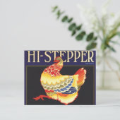 ヴィンテージフルーツクラートラベルアート、ハイステッパチキン ポストカード (スタンド正面)