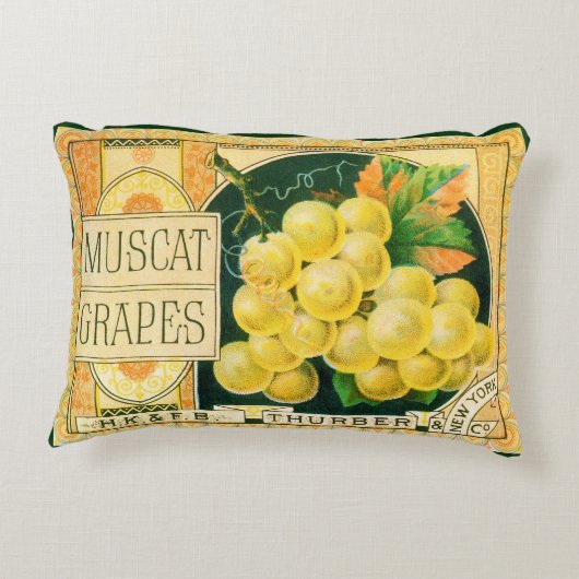 ヴィンテージフルーツクラートラベルアート、マスカットブドウ アクセントクッション (裏面)
