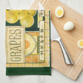 ヴィンテージフルーツクラートラベルアート、マスカットブドウ キッチンタオル (四つ折り)
