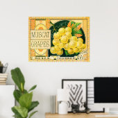 ヴィンテージフルーツクラートラベルアート、マスカットブドウ ポスター (ホームオフィス)