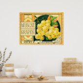 ヴィンテージフルーツクラートラベルアート、マスカットブドウ ポスター (キッチン)