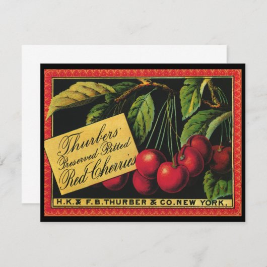 ヴィンテージフルーツクラートラベルアート、木さくらんぼ (正面/裏面)