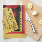 ヴィンテージフルーツクラートラベルアート、木さくらんぼ キッチンタオル (四つ折り)