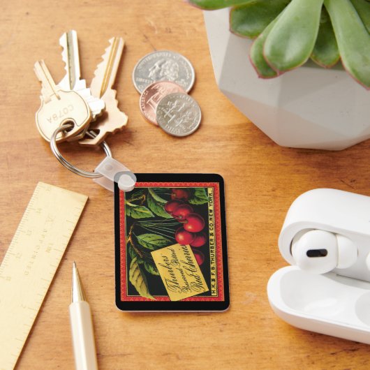 ヴィンテージフルーツクラートラベルアート、木さくらんぼ キーホルダー (デスク)