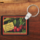ヴィンテージフルーツクラートラベルアート、木さくらんぼ キーホルダー (正面)