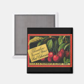 ヴィンテージフルーツクラートラベルアート、木さくらんぼ マグネット (正面/裏面)