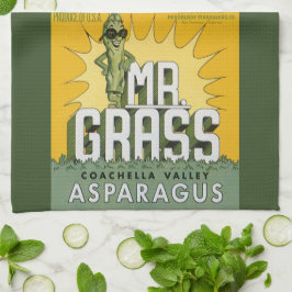 ヴィンテージフルーツクラートラベルアートMr. Grass Asparagus キッチンタオル