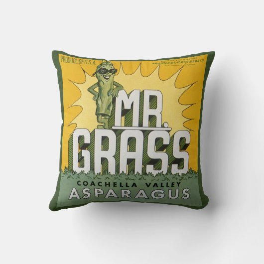 ヴィンテージフルーツクラートラベルアートMr. Grass Asparagus クッション (裏面)