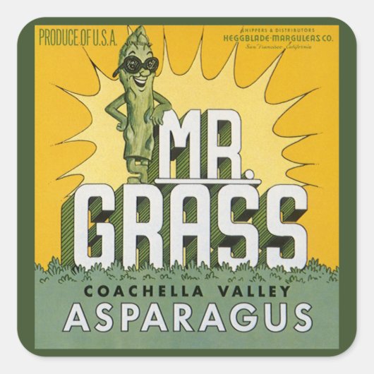 ヴィンテージフルーツクラートラベルアートMr. Grass Asparagus スクエアシール (正面)