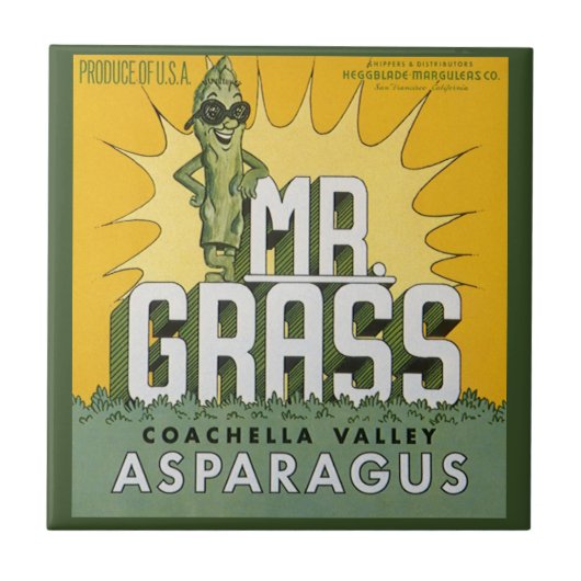 ヴィンテージフルーツクラートラベルアートMr. Grass Asparagus タイル (正面)