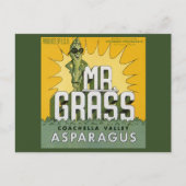 ヴィンテージフルーツクラートラベルアートMr. Grass Asparagus ポストカード (正面)