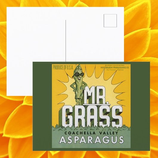 ヴィンテージフルーツクラートラベルアートMr. Grass Asparagus ポストカード