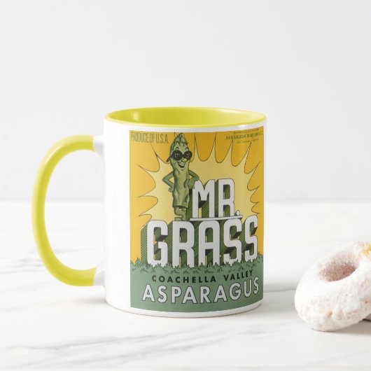 ヴィンテージフルーツクラートラベルアートMr. Grass Asparagus マグカップ (ドーナツ)