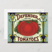 ヴィンテージフルーツクレートラベルアート、ディフェンダートマト ポストカード (正面/裏面)