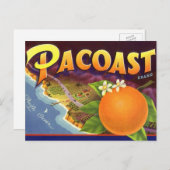 ヴィンテージフルーツクレートラベルアート、パコーストオレンジ ポストカード (正面/裏面)