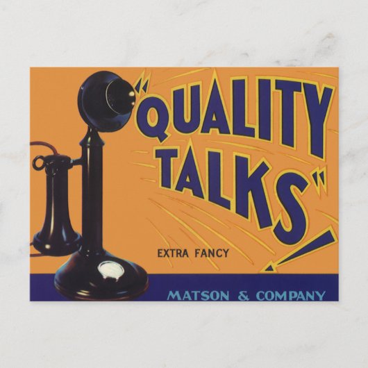 ヴィンテージフルーツクレートラベルアート、古ファッションドい電話 ポストカード (正面)