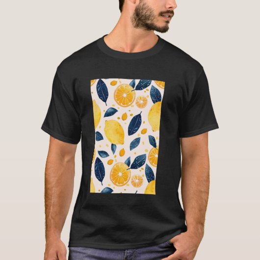 ヴィンテージフルーツパターンアートレモン3 Tシャツ (正面)