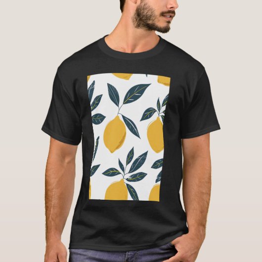 ヴィンテージフルーツパターンアートレモン Tシャツ (正面)