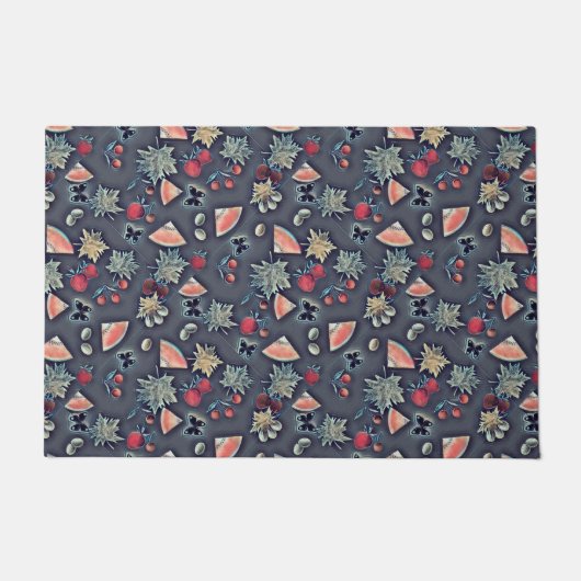 ヴィンテージフルーツベリーさくらんぼスイカのブドーク ドアマット (正面)