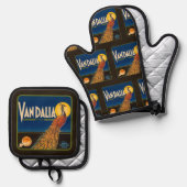 ヴィンテージフルーツラベルのオレンジ（黒） 鍋つかみ&鍋敷きセット (正面/裏面)