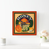 ヴィンテージフルーツラベルオレンジスクエアウォールクロック スクエア壁時計 (ホーム)