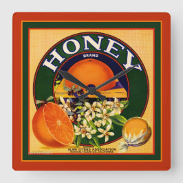 ヴィンテージフルーツラベルオレンジスクエアウォールクロック スクエア壁時計