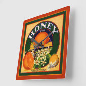 ヴィンテージフルーツラベルオレンジスクエアウォールクロック スクエア壁時計 (傾斜)