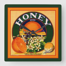 ヴィンテージフルーツラベルオレンジ角壁時計