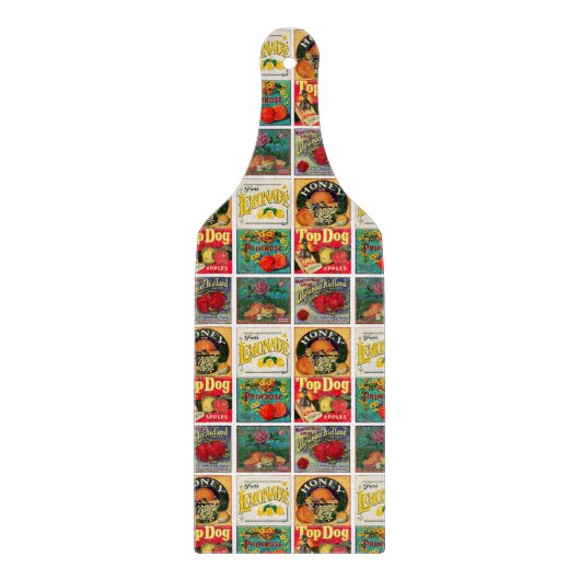 ヴィンテージフルーツラベルパターン カッティングボード (正面)