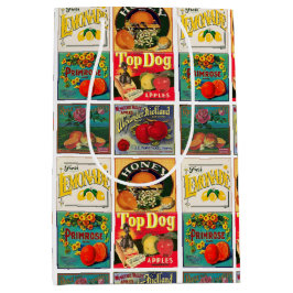 ヴィンテージフルーツラベルパターン ミディアムペーパーバッグ