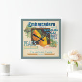 ヴィンテージフルーツラベル梨カスタムの家族の名前 スクエア壁時計 (ホーム)