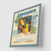 ヴィンテージフルーツラベル梨カスタムの家族の名前 スクエア壁時計 (傾斜)