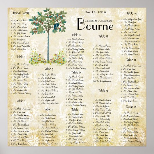 ヴィンテージフルーツリーブラブバードシーティングチャート ポスター (正面)