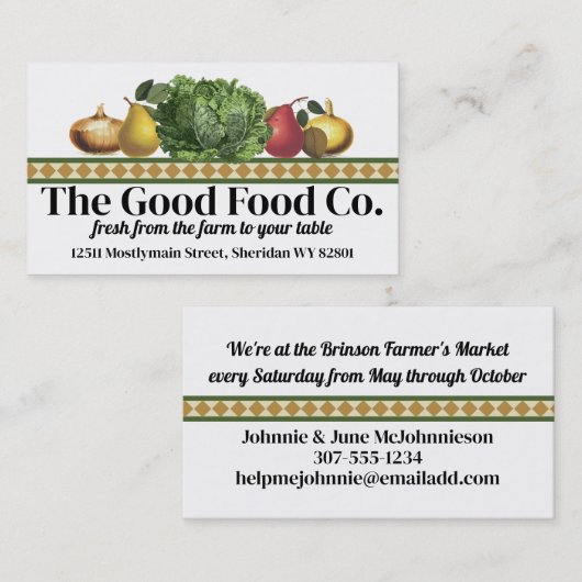ヴィンテージフルーツ野菜フードシェフケータリングカード 名刺 (正面/裏面)