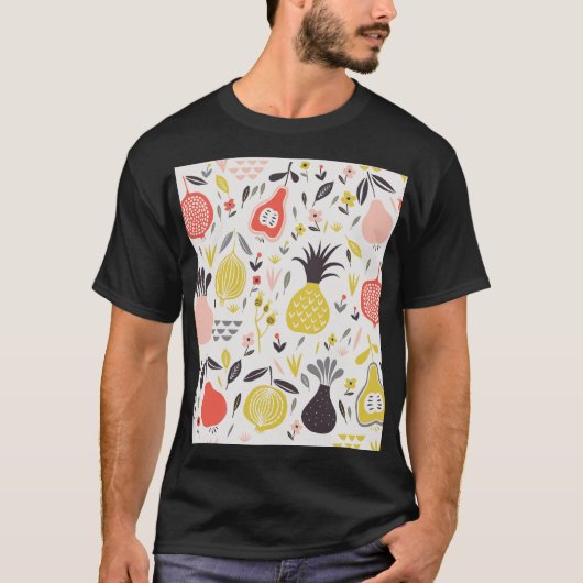 ヴィンテージフルーツ、花:シームレスなパターン。 Tシャツ (正面)